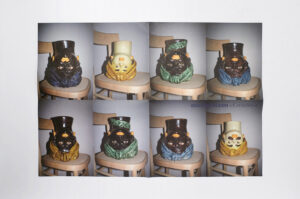 Cristaseya Caltagirone Heads, Giacomo Alessi + Cristaseya, poster, pictures of ceramic heads, photos by Andrea Spotorno.