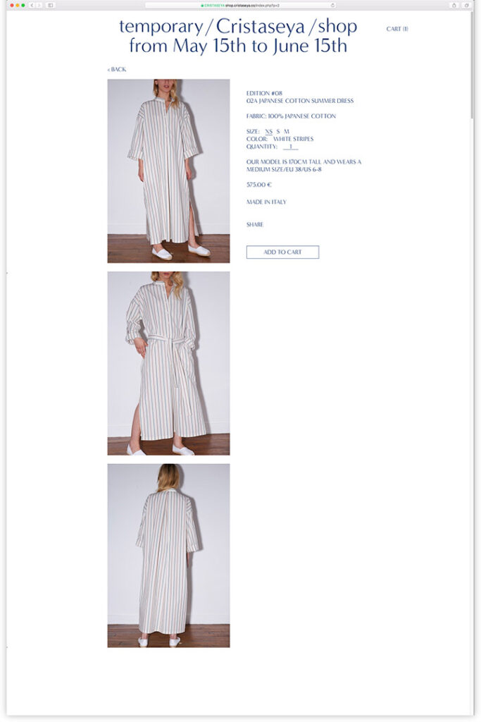 Cristaseya, eshop design, screen, product page