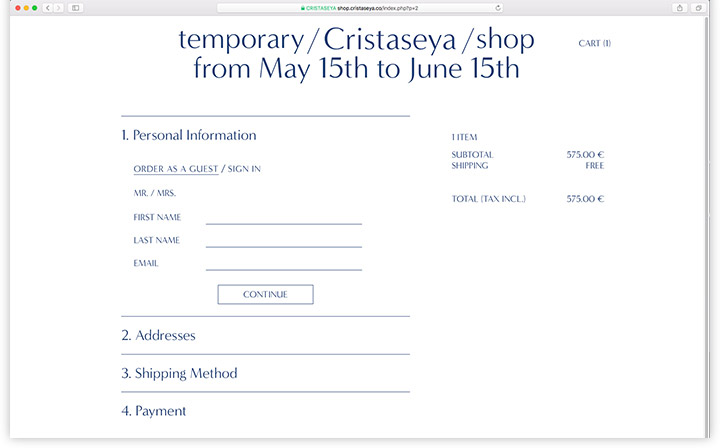 Cristaseya, eshop design, screen, paiement page
