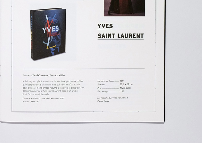 Les Éditions de la Martinière, promotional catalog "Fashion", detail typography Yves Saint Laurent