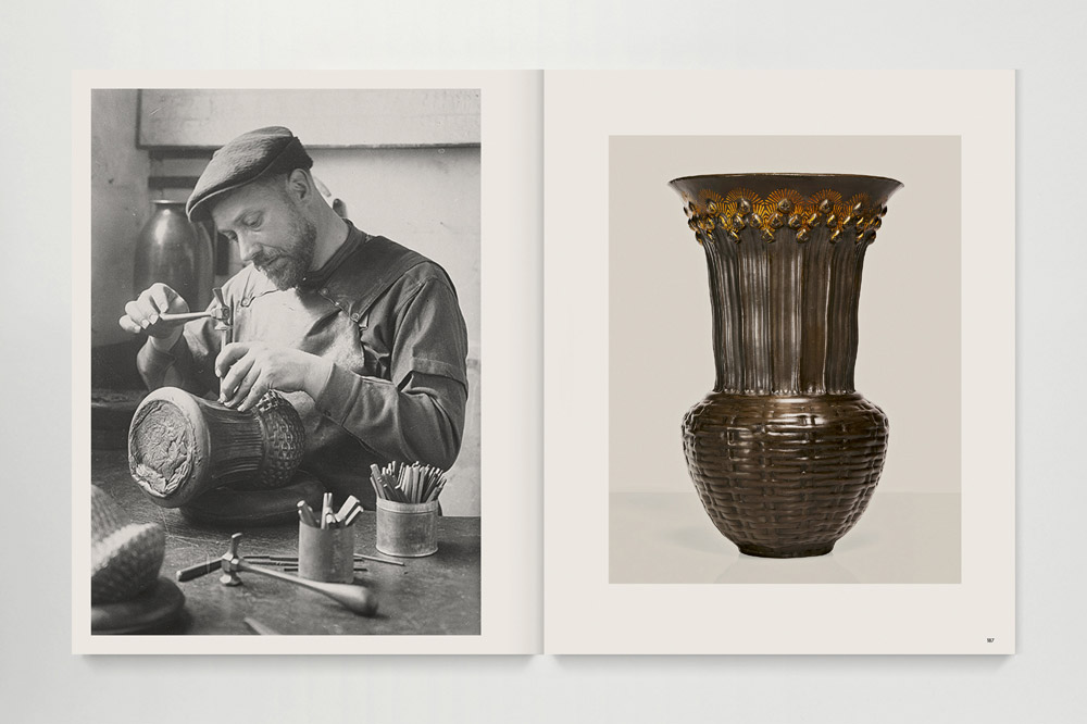 Jean Dunand book, Éditions Norma, double spread with Jean Dunand working on a metal vase