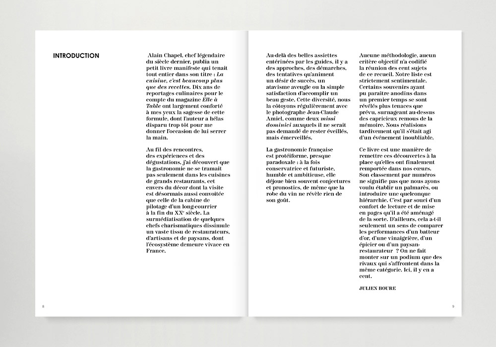 Petites et grandes jouissances gustatives book, Les Éditions de la Martinière, introduction double spread.