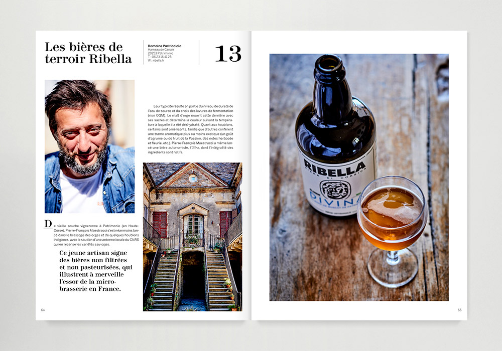 Petites et grandes jouissances gustatives book, Les Éditions de la Martinière, Ribella beer double spread.
