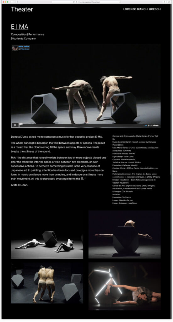 Lorenzo Bianchi Hoesch website design, Theater section, Eima by Disorienta Company page