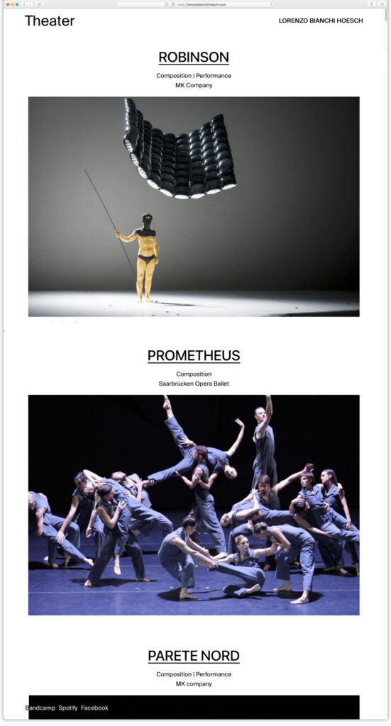 Lorenzo Bianchi Hoesch website design, Theater cover page