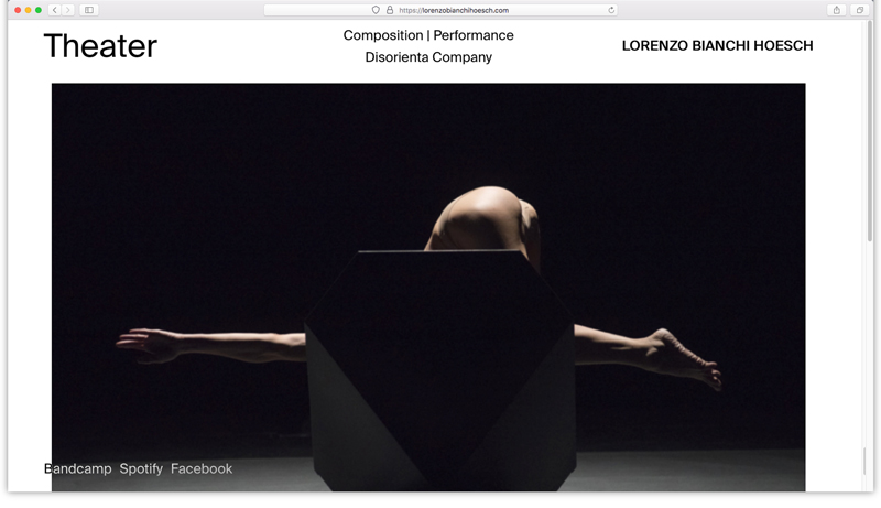 Lorenzo Bianchi Hoesch website design, Theater cover page, detail Eima by Disorienta Company