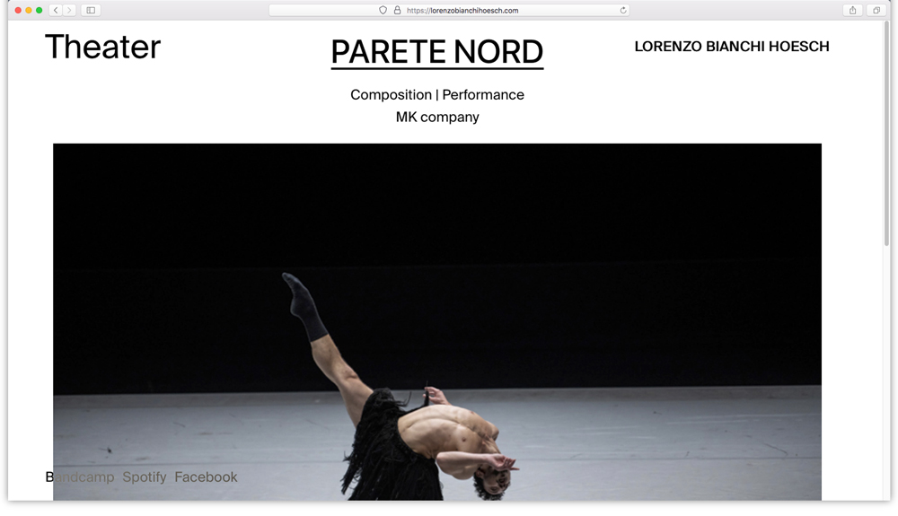 Lorenzo Bianchi Hoesch website design, Theater cover page, detail Parete Nord by MK Company