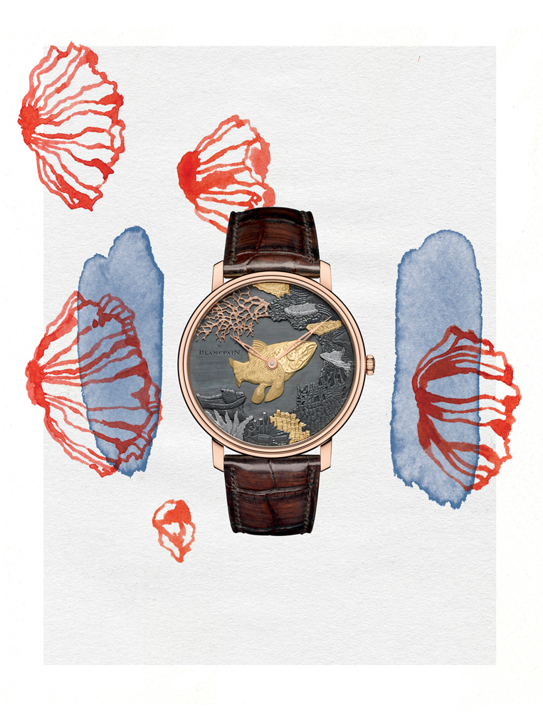 Annalisa Pagetti's collage and gouache for L'Officiel Homme, Accessories, Blancpain watch