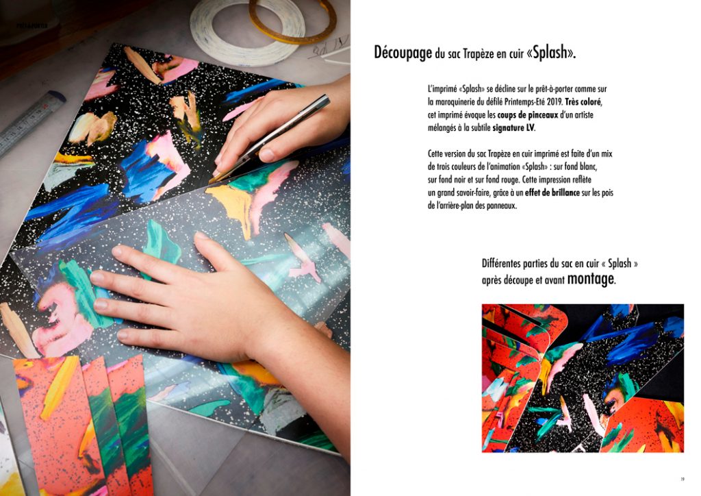 Louis Vutton press release, Savoir-faire Louis Vuitton PE19, handbag making of, double spread