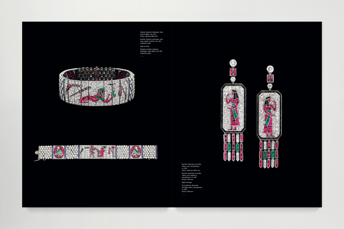 Lacloche Joailliers book, Éditions Norma, jewels on black background double spread