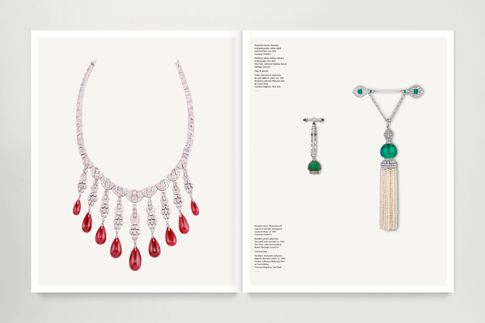 Lacloche Joailliers book, Éditions Norma, jewels on grey background double spread