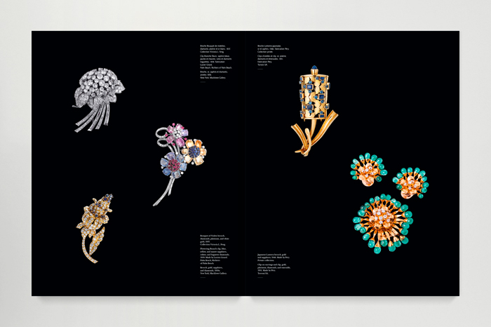 Lacloche Joailliers book, Éditions Norma, jewels on black background double spread